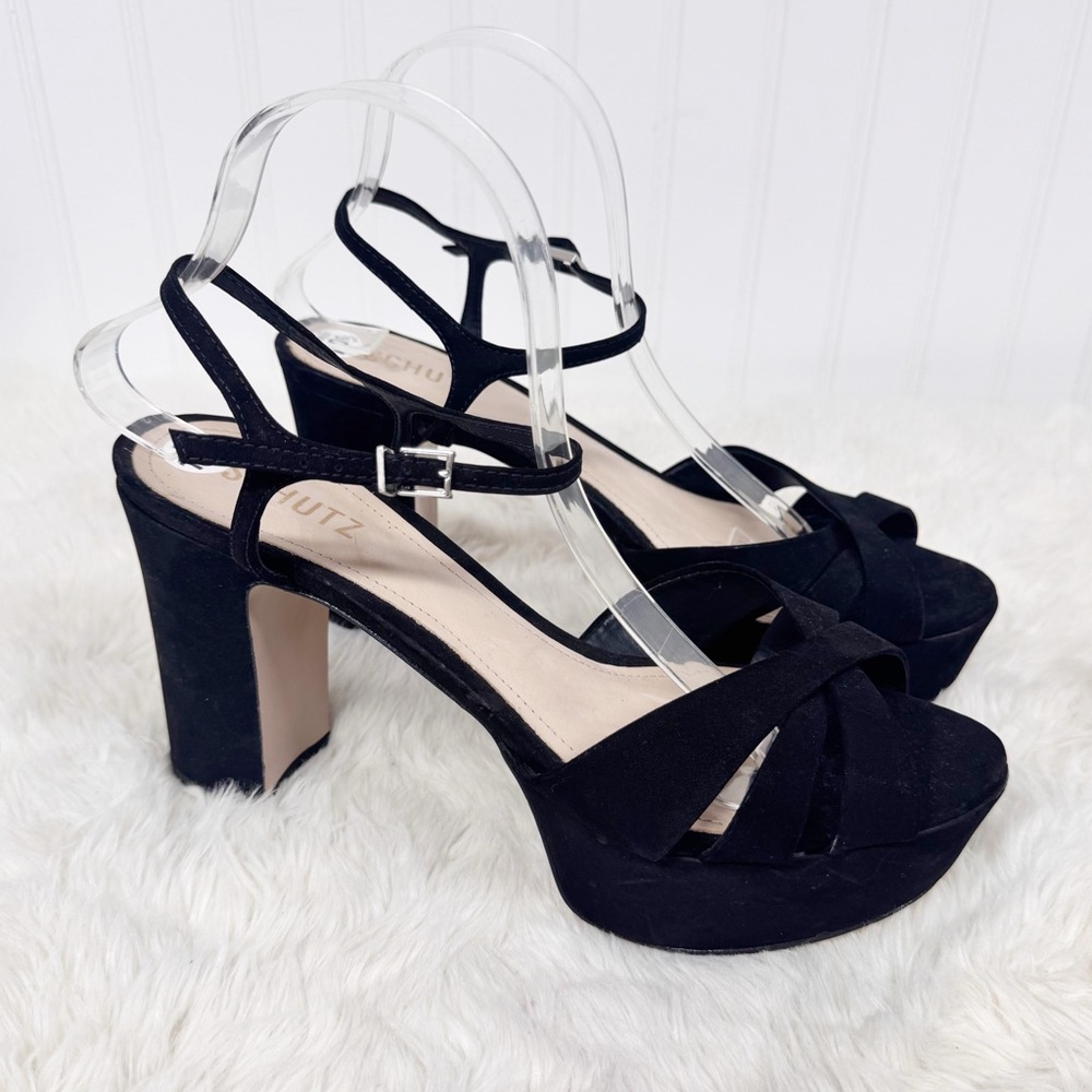 SCHUTZ Keefa Black‎ Suede Platform Sandal Size 10.5  Block Heel Sexy Party Goth